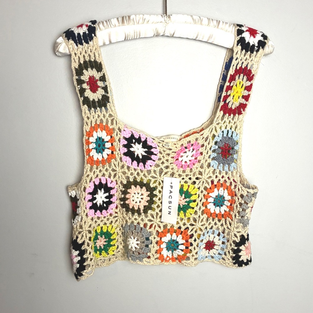 Pacsun LA Hearts Crochet Granny Square Crop Top One Size Festival Boho - Picture 9 of 11